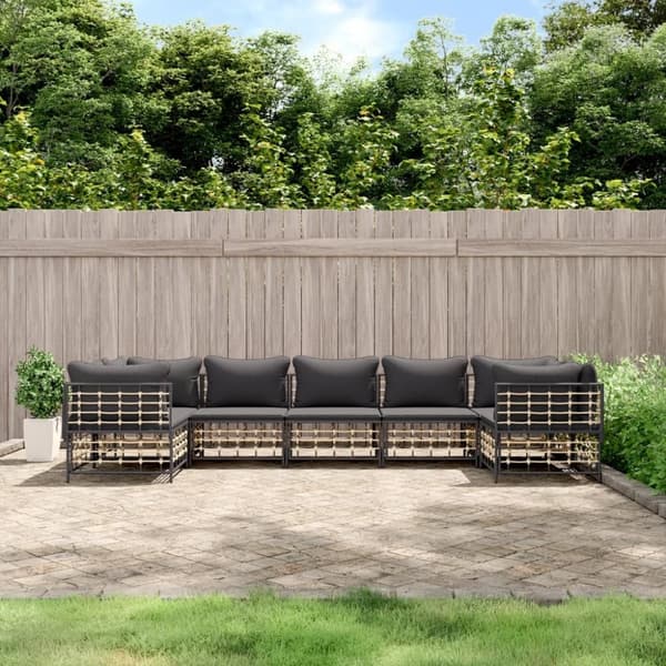 vidaXL loungesæt til haven 7 dele med hynder polyrattan antracitgrå