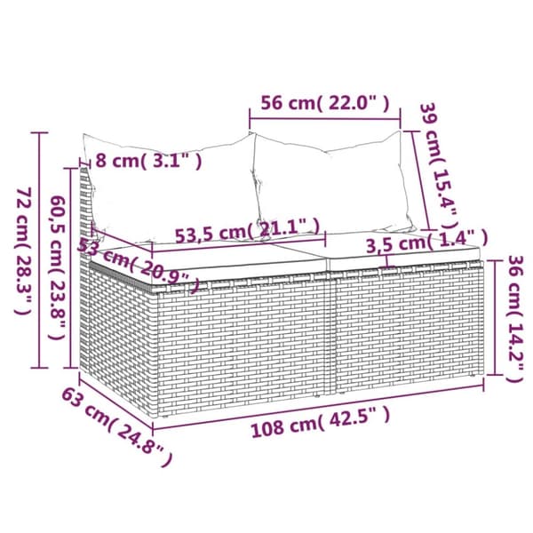 vidaXL midtermoduler til havesofa 2 stk. med hynder polyrattan sort
