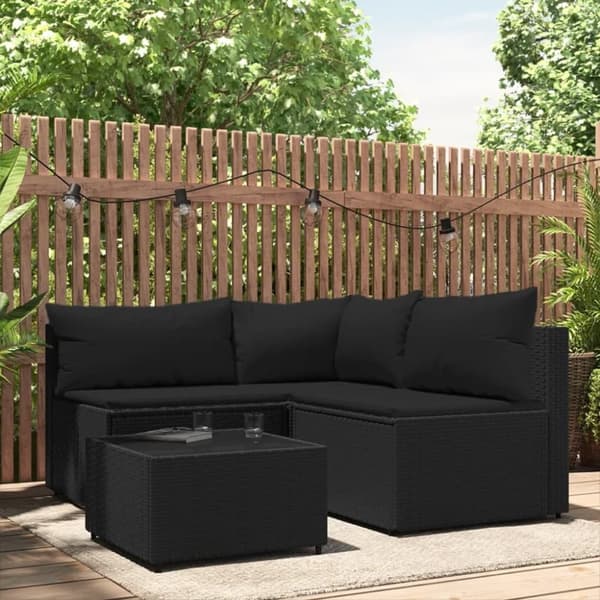 vidaXL loungesæt til haven 4 dele med hynder polyrattan sort