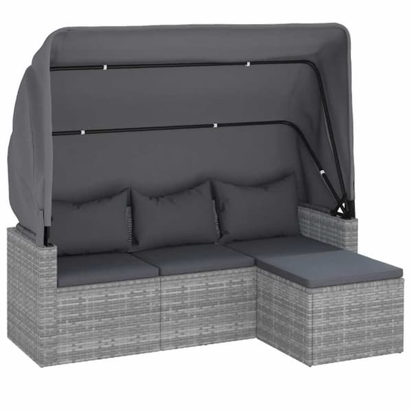 vidaXL 3-personers havesofa med tag og fodskammel polyrattan grå