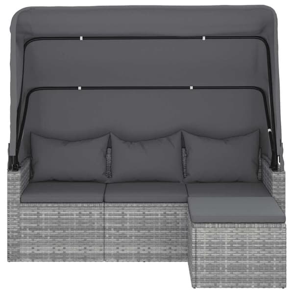 vidaXL 3-personers havesofa med tag og fodskammel polyrattan grå