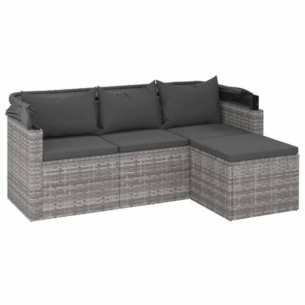 vidaXL 3-personers havesofa med tag og fodskammel polyrattan grå
