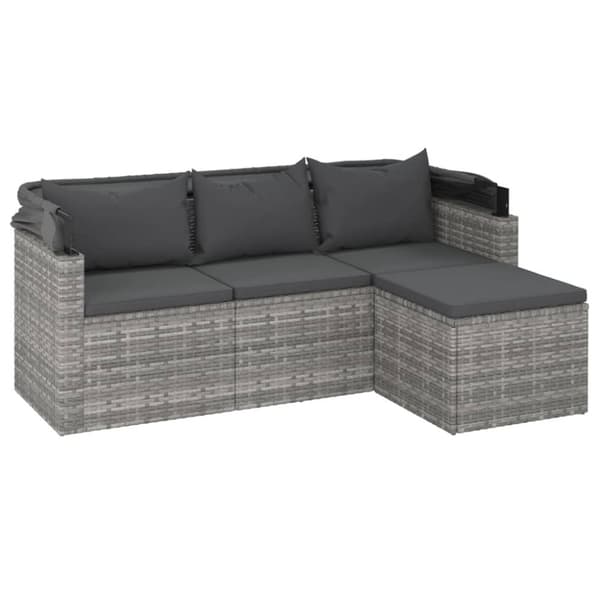 vidaXL 3-personers havesofa med tag og fodskammel polyrattan grå
