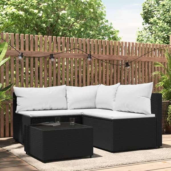 vidaXL loungesæt til haven 4 dele med hynder polyrattan sort