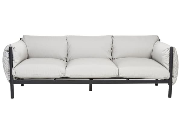 3-sits soffa Trädgårdssoffa i aluminium Svart aluminiumram Ljusgrå dynor i vattenreppelerande tyg