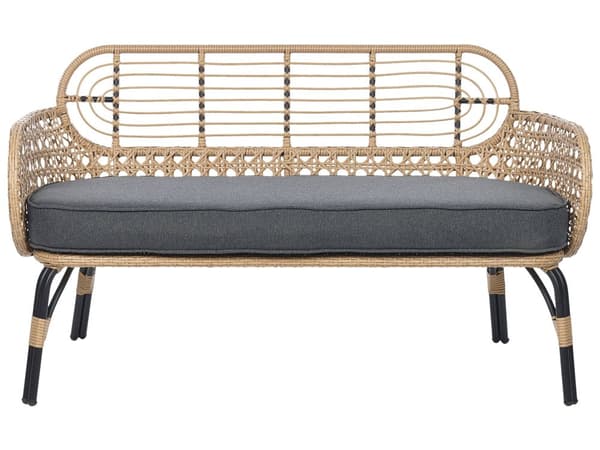 Sofa Grå Natur Kunstrotting 2-seter Sitteputer Flettet rotting Bohemsk stil Hagemøbler Utendørs