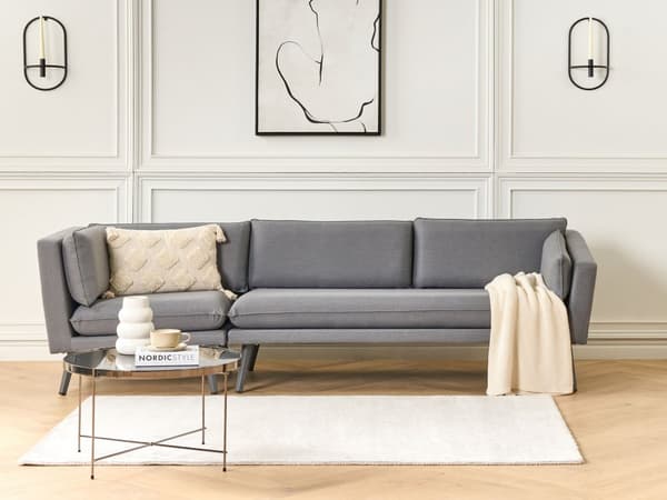 Utesoffa Grå Polyester Klädsel 3 Sittplatser Trädgårdssoffa Vänster UV Vattenbeständig Modern Design Vardagsrum