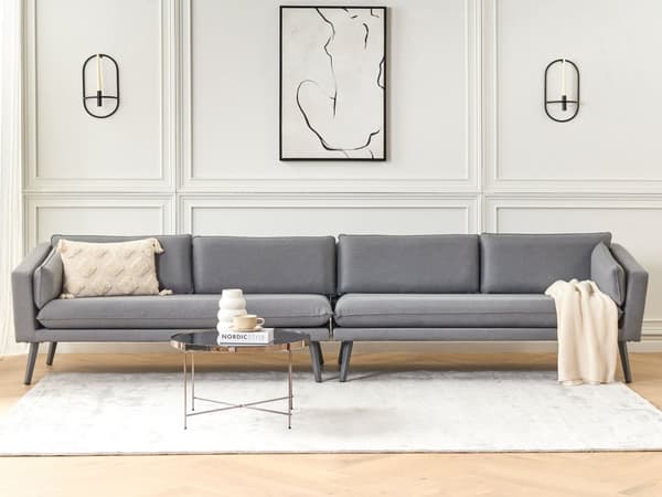 Utesoffa Grå Polyester Klädsel 4 Sittplatser Trädgårdssoffa UV Vattenresistent Modern Design Vardagsrum