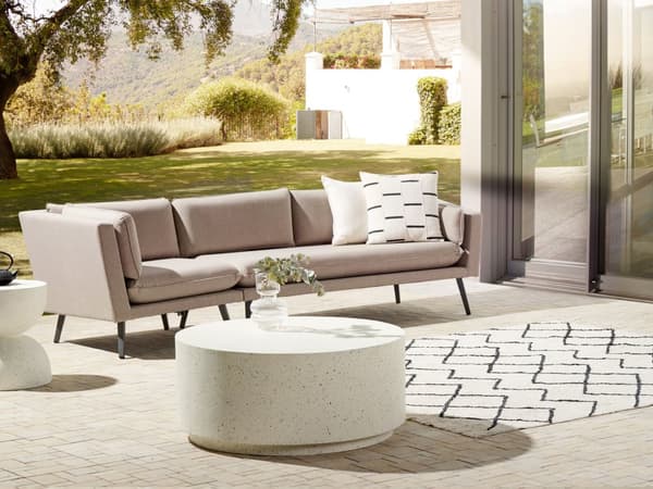 Utesoffa Beige Polyester Klädsel 3 Sittplatser Trädgårdssoffa Vänster UV Vattenbeständig Modern Design Vardagsrum