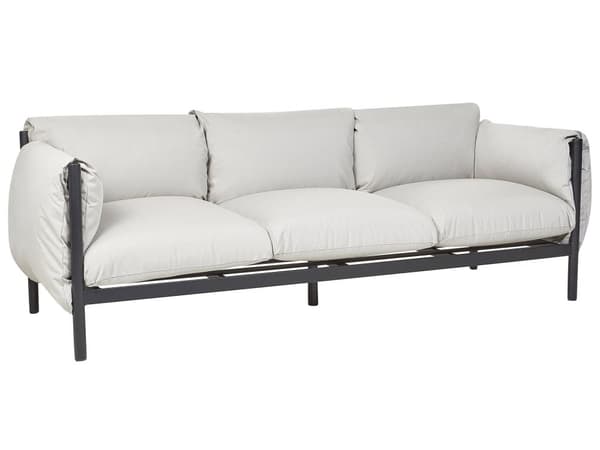 Hagesofa 3-seters Aluminium Grå Svart Aluminiumsramme Lysegrå puter