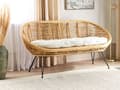 Pikkukuva 4 / 9: Sohva luonnonväri kahdelle rottinki rautajalat vaalea beige puuvilla pehmuste boho