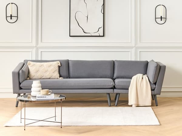 Utendørssofa Grå polyesterpolstring 3-seters Hagesofa Høyrehendt UV-vannbestandig moderne design stue