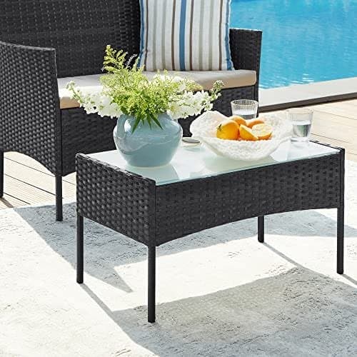 SONGMICS altanhavemøbelsæt, PE polyrattan loungesæt, terrassemøbler, sort taupe