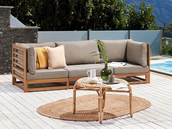 Hagesofa Taupe Sertifisert lys akasietre Utendørs 3-seter med puter Moderne design