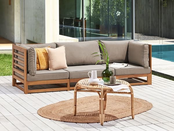 Hagesofa Taupe Sertifisert lys akasietre Utendørs 3-seter med puter Moderne design