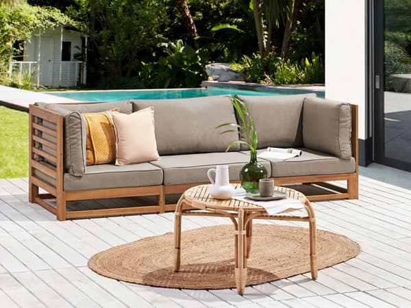 Hagesofa Taupe Sertifisert lys akasietre Utendørs 3-seter med puter Moderne design