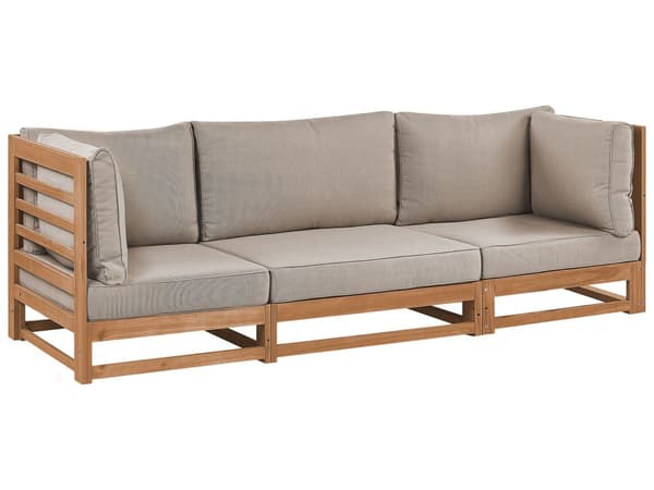 Hagesofa Taupe Sertifisert lys akasietre Utendørs 3-seter med puter Moderne design