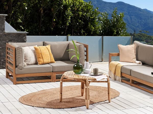 Hagesofa Taupe Sertifisert lys akasietre Utendørs 2-seter med puter Moderne design