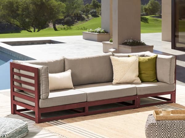 Trädgårdssoffa Taupe Mahogny Akaciaträ Certifierat Trä 3-sitsig med Dynor Modern Design Uteplats Trädgård