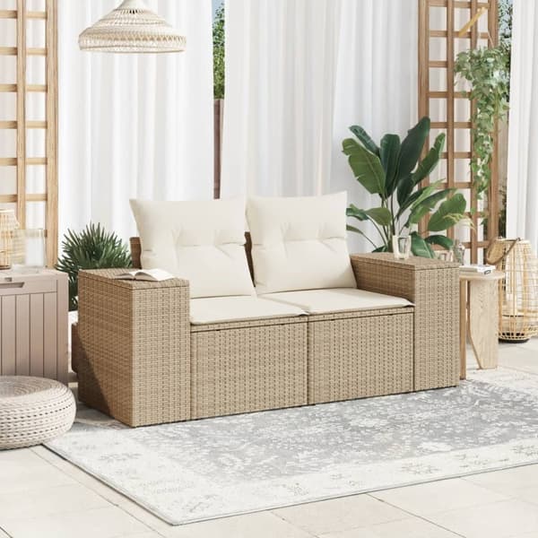 vidaXL Trädgårdssoffa 2-sits med dynor konstrotting beige
