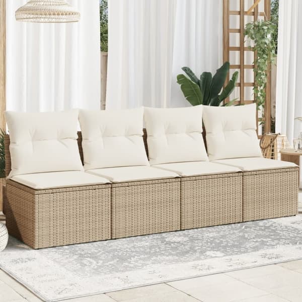 vidaXL 4-personers havesofa med hynder polyrattan beige
