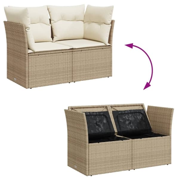 vidaXL Trädgårdssoffa 2-sits med dynor konstrotting beige