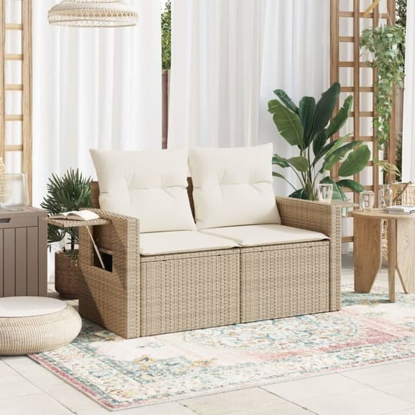 vidaXL 2-personers havesofa med hynder polyrattan beige