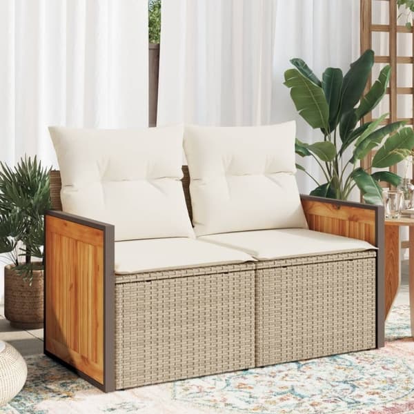 vidaXL 2-personers havesofa med hynder polyrattan beige