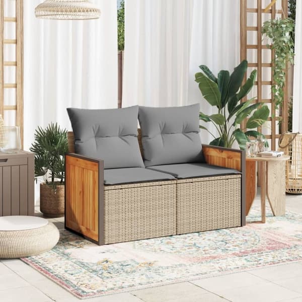 vidaXL Trädgårdssoffa 2-sits med dynor konstrotting beige