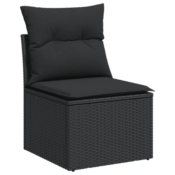 vidaXL Soffa utan armstöd för trädgården med dynor svart konstrotting