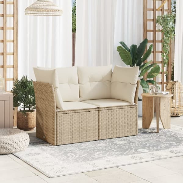 vidaXL Trädgårdssoffa 2-sits med dynor konstrotting beige