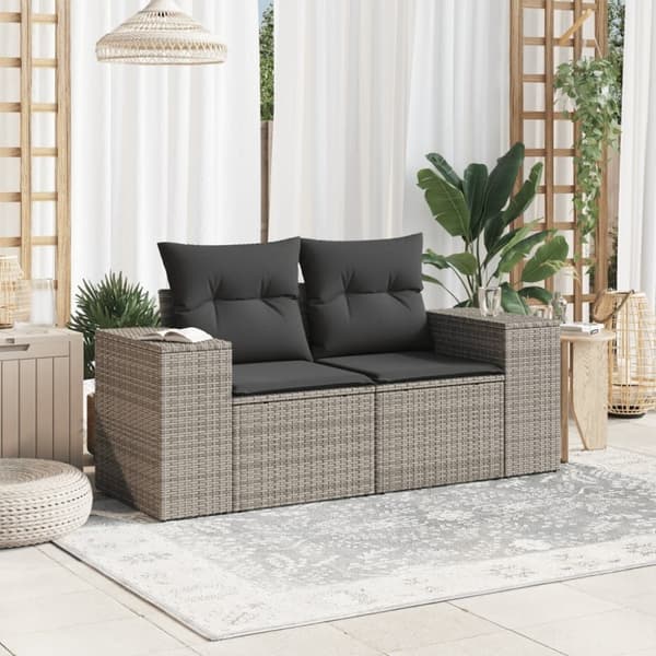 vidaXL 2-personers havesofa med hynder polyrattan grå