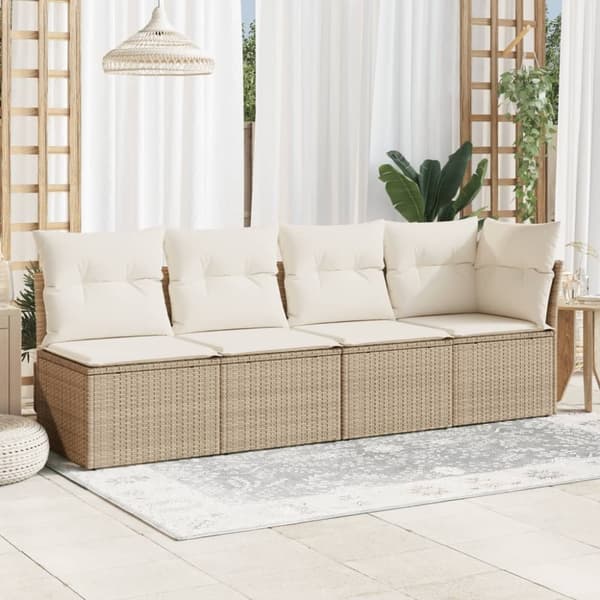 vidaXL Trädgårdssoffa 4-sits med dynor konstrotting beige