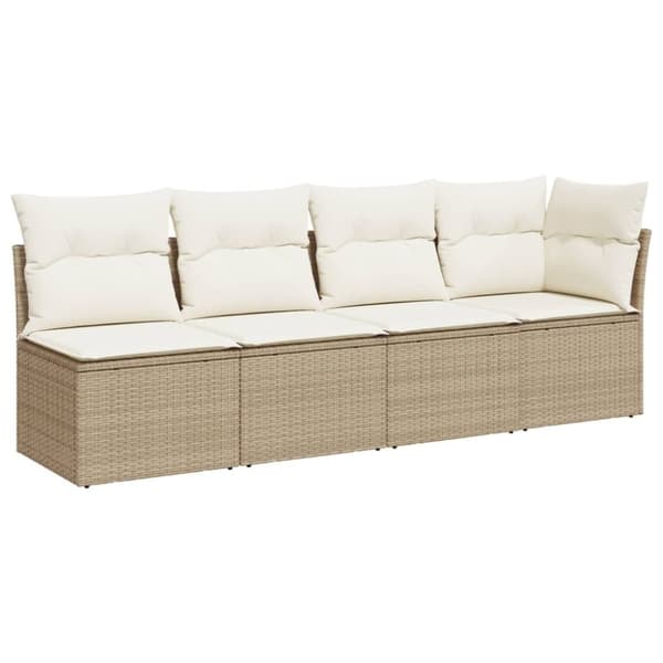 vidaXL Trädgårdssoffa 4-sits med dynor konstrotting beige