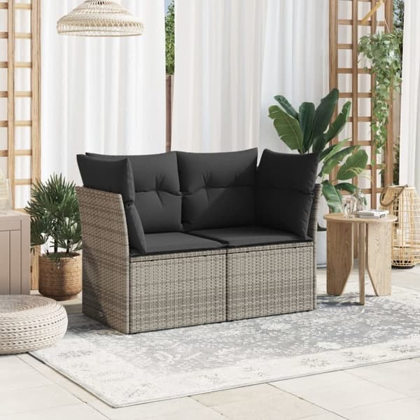 vidaXL 2-personers havesofa med hynder polyrattan grå