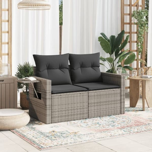 vidaXL 2-personers havesofa med hynder polyrattan grå