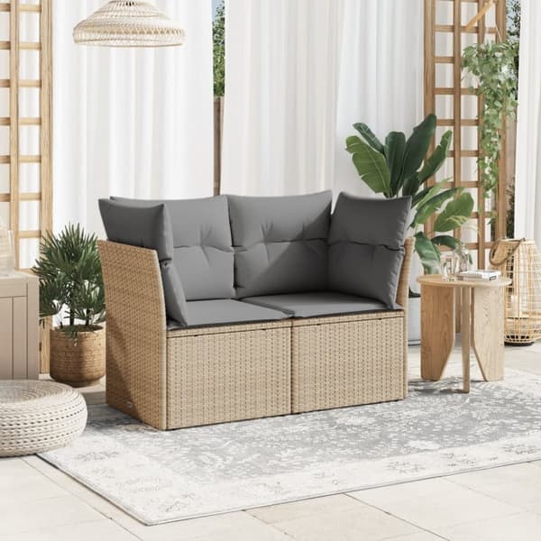 vidaXL Trädgårdssoffa 2-sits med dynor konstrotting beige
