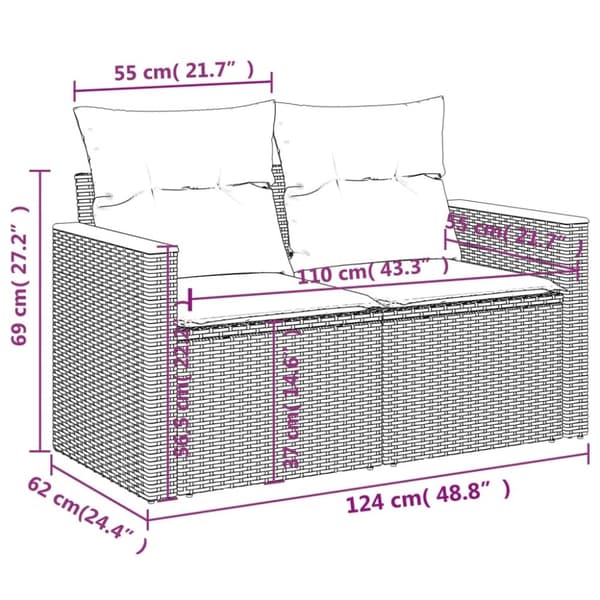 vidaXL 2-personers havesofa med hynder polyrattan beige