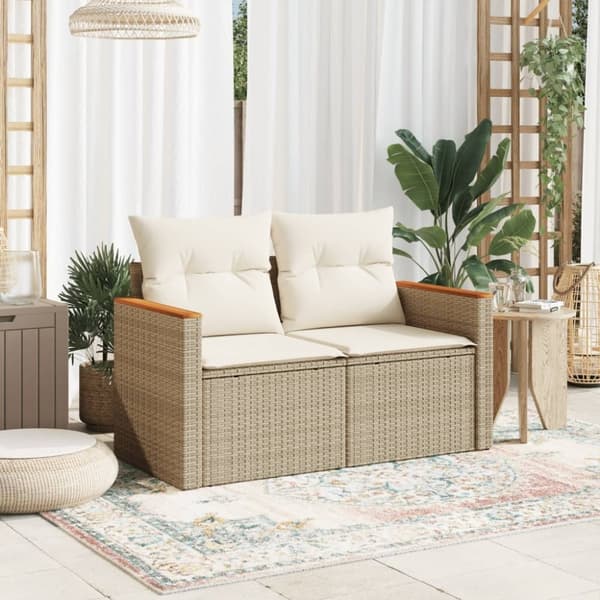 vidaXL 2-personers havesofa med hynder polyrattan beige