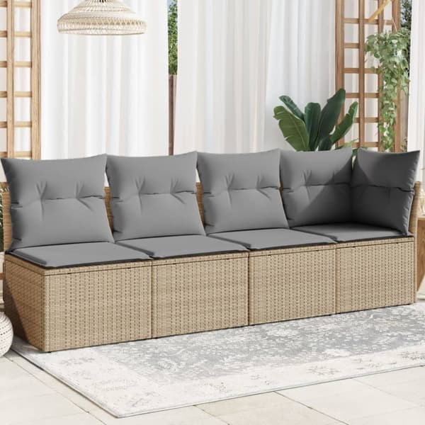 vidaXL 4-personers havesofa med hynder polyrattan beige