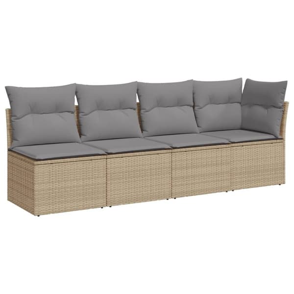 vidaXL 4-personers havesofa med hynder polyrattan beige