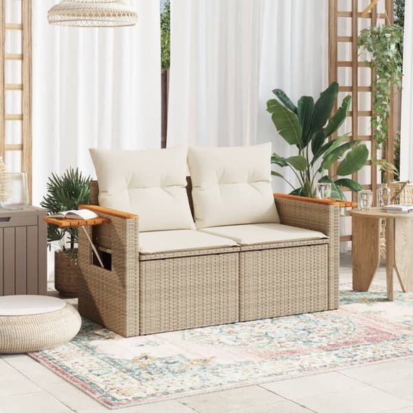 vidaXL Trädgårdssoffa 2-sits med dynor konstrotting beige