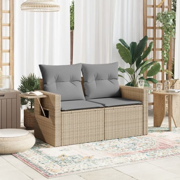 vidaXL Trädgårdssoffa 2-sits med dynor konstrotting beige