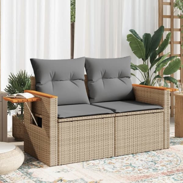 vidaXL 2-personers havesofa med hynder polyrattan beige