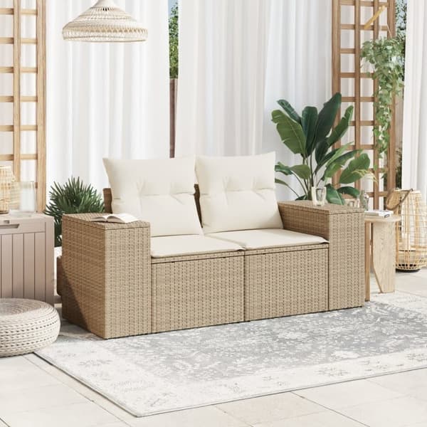 vidaXL 2-personers havesofa med hynder polyrattan beige