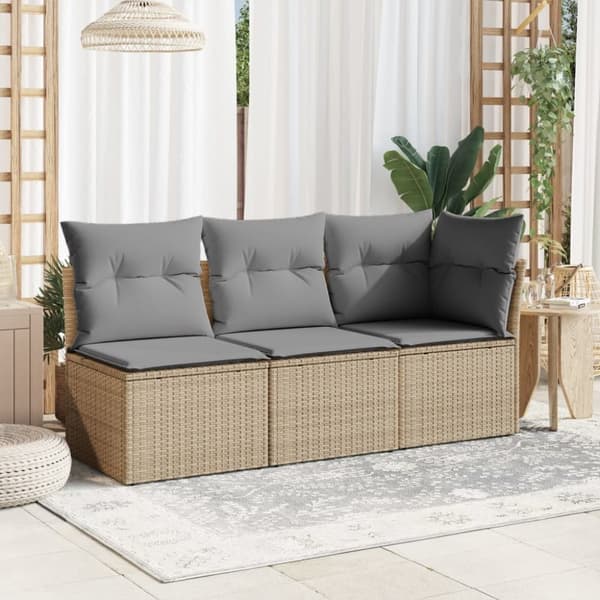 vidaXL 3-personers havesofa med hynder polyrattan beige