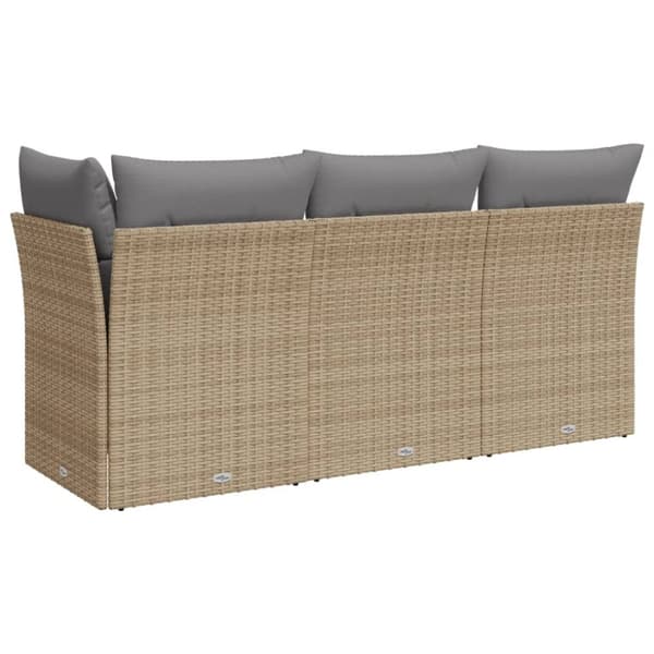 vidaXL 3-personers havesofa med hynder polyrattan beige