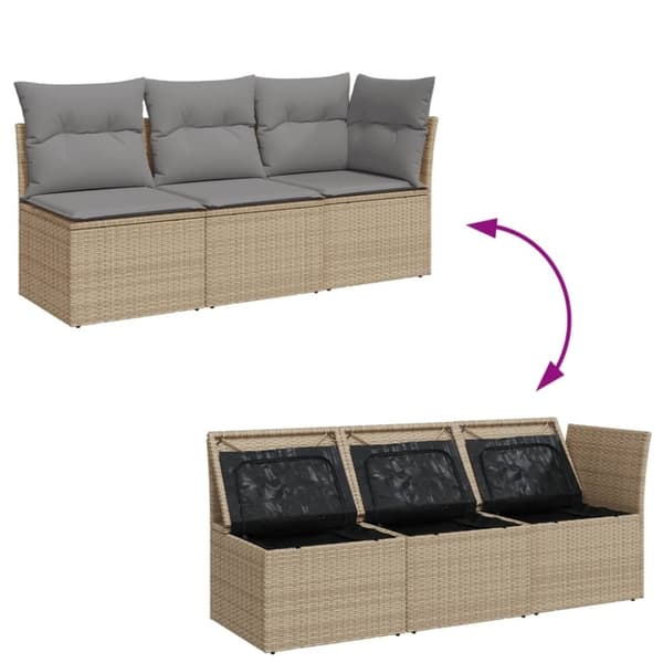 vidaXL 3-personers havesofa med hynder polyrattan beige
