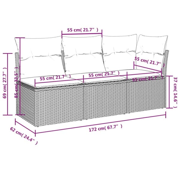 vidaXL 3-personers havesofa med hynder polyrattan beige