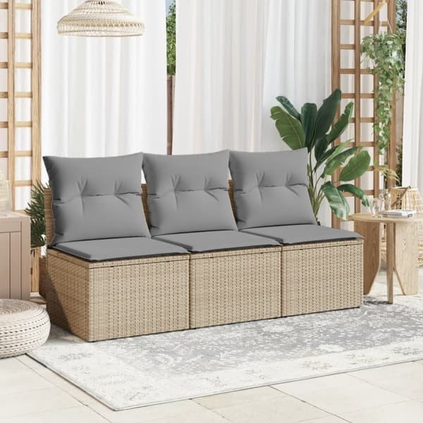 vidaXL Trädgårdssoffa 3-sits med dynor konstrotting beige
